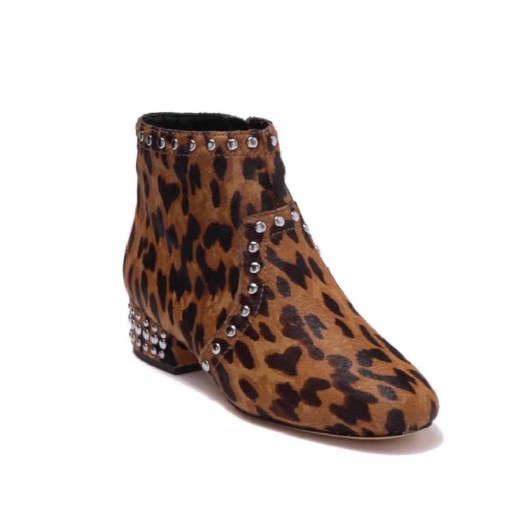 SAM EDELMAN Lorin Studded Leopard Calf Fur Bootie
